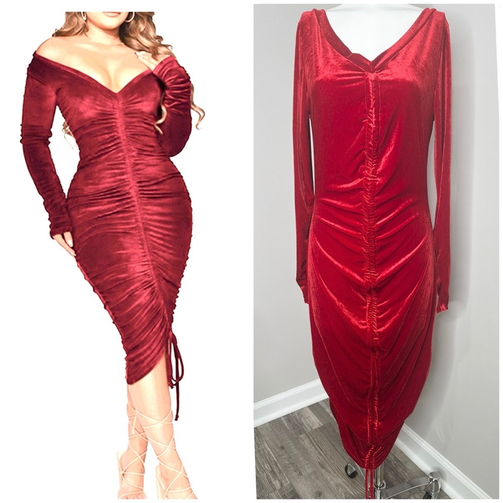 Elegant Red Velvet Off-Shoulder Dress- PRELOVED -XL